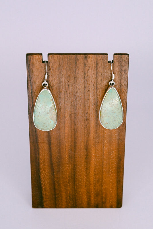 Alice Johnson Navajo Sterling Silver Royston Turquoise Teardrop Hook Earrings