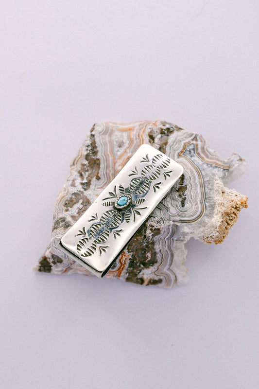 Bertha Begay Navajo Sterling Silver and Turquoise Money Clip