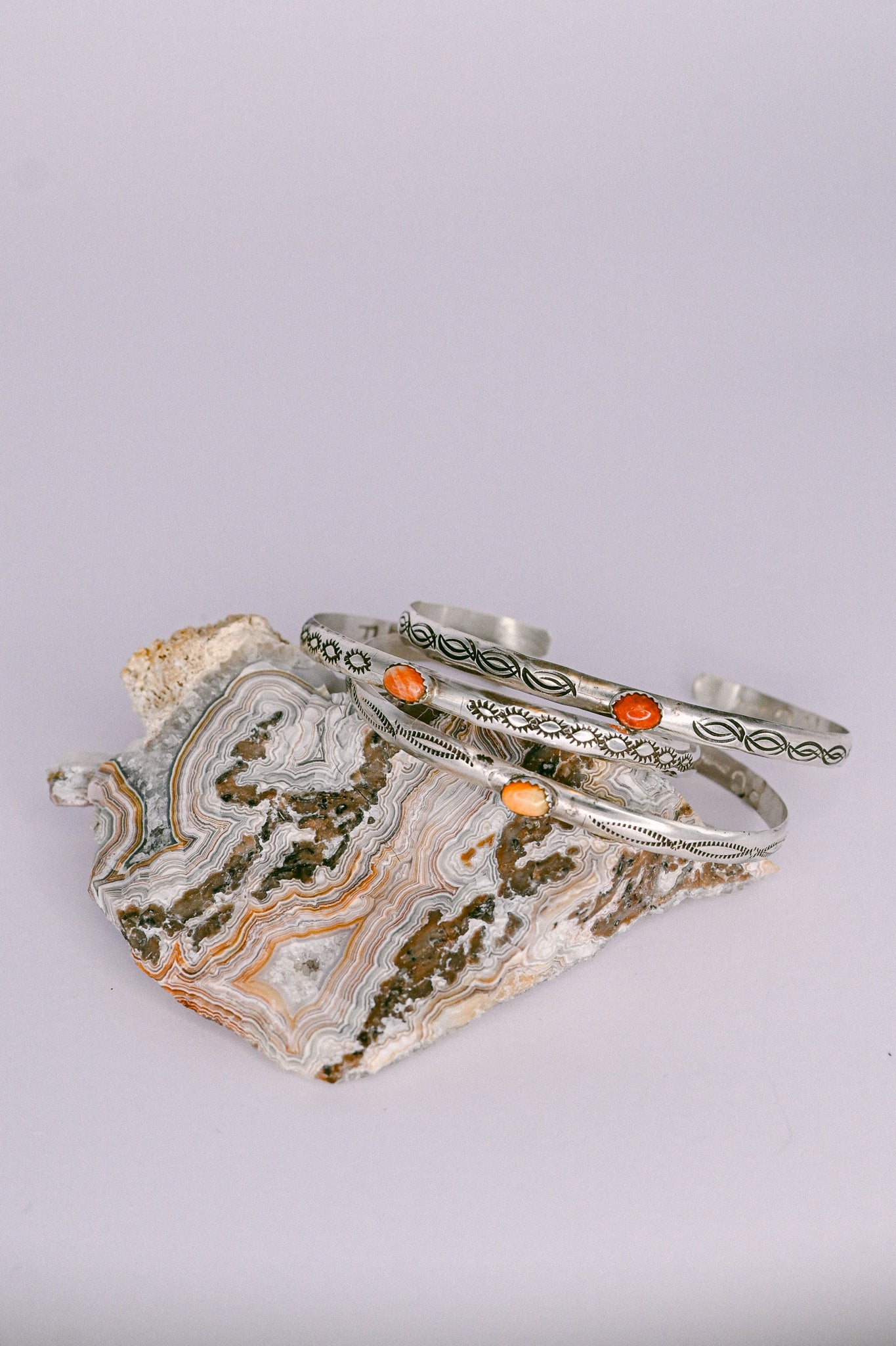 Rose Castillo Navajo Stamped Sterling Silver Spiny Oyster Bracelet