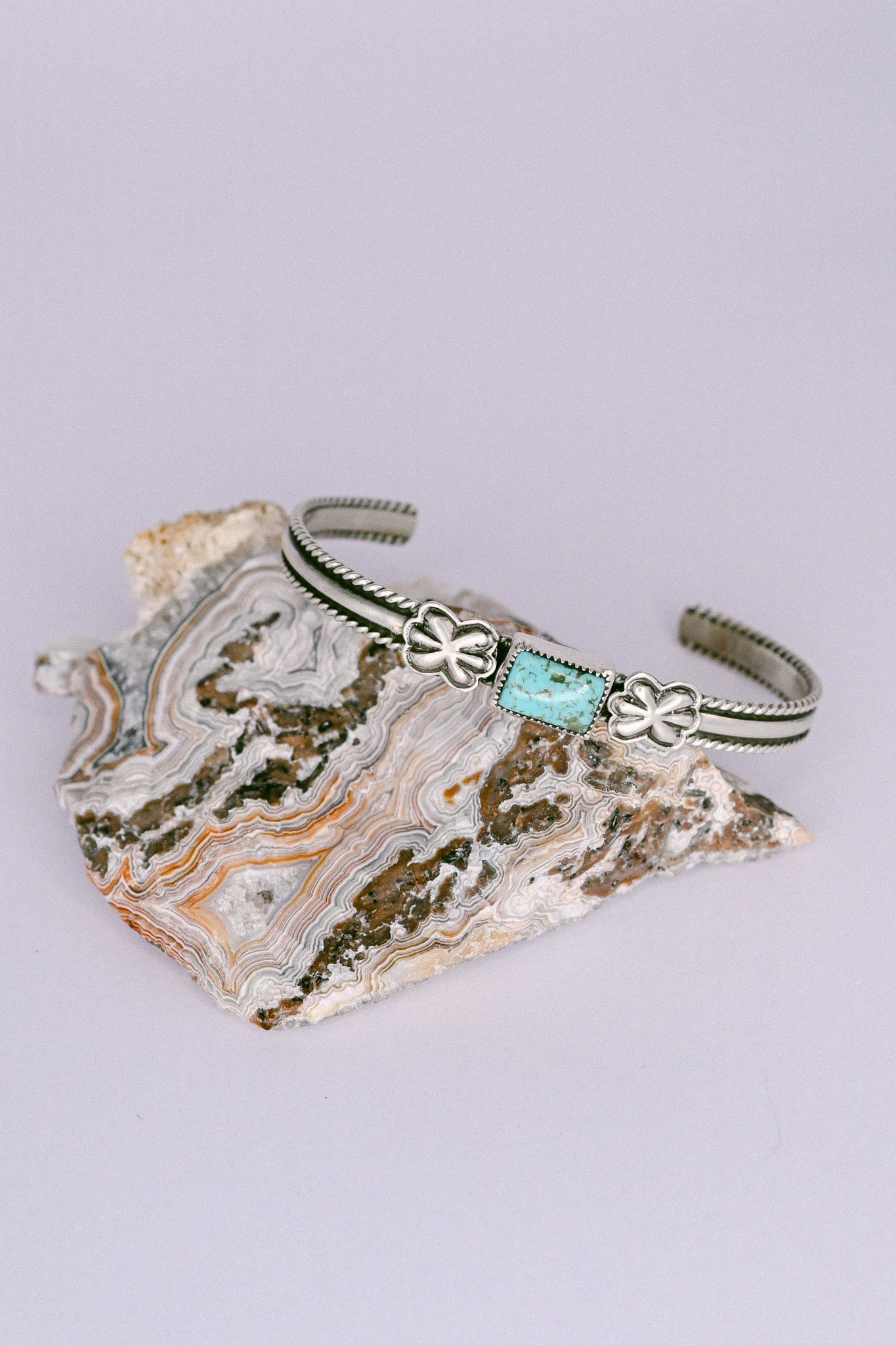 Dorothy Secatero Navajo Stamped Sterling Silver and Turquoise Bracelet