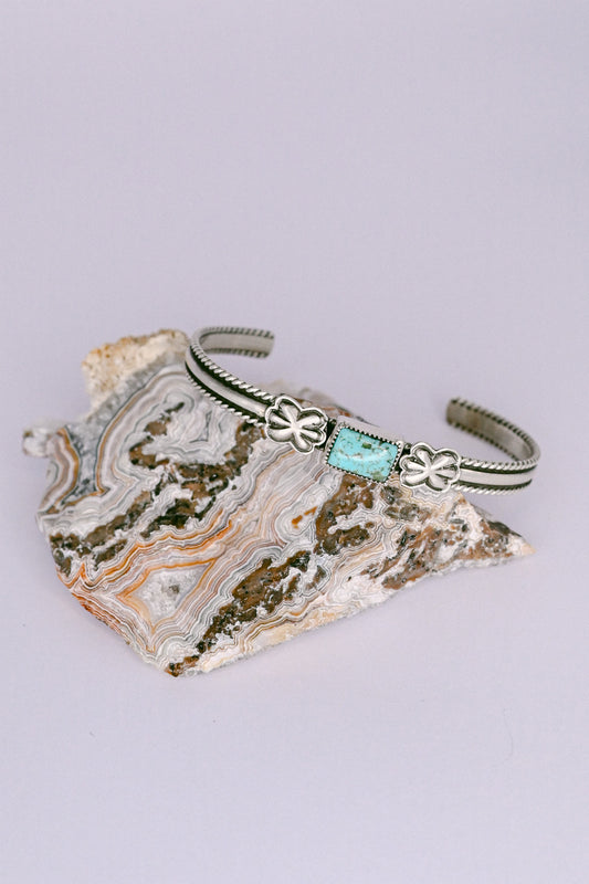 Dorothy Secatero Navajo Stamped Sterling Silver and Turquoise Bracelet