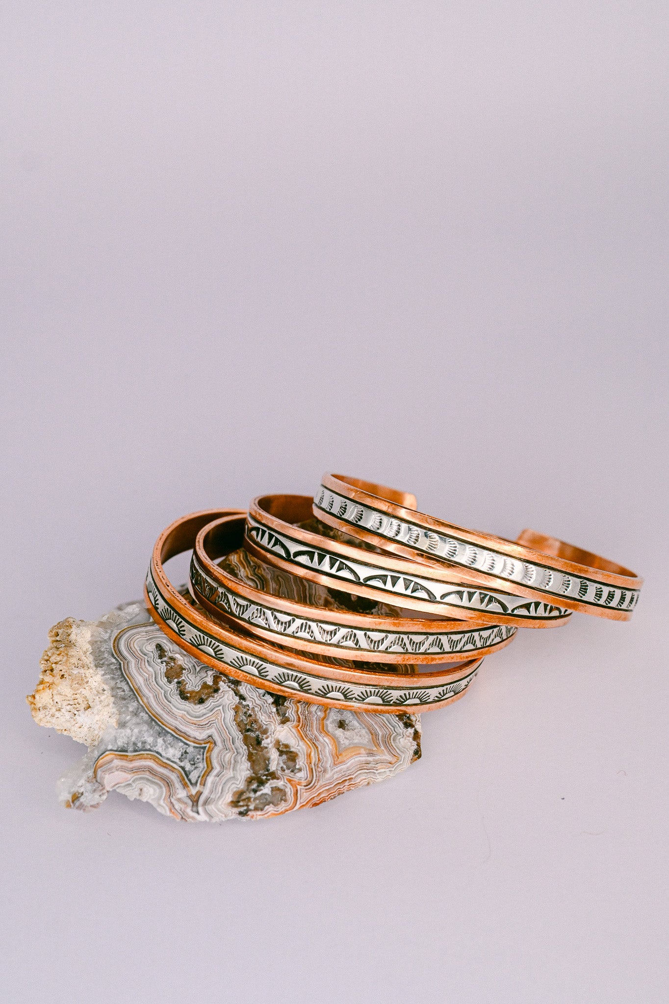 Wylie Secatero Navajo Copper and Stamped Sterling Silver Cuff Bracelet