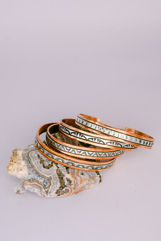 Wylie Secatero Navajo Copper and Stamped Sterling Silver Cuff Bracelet