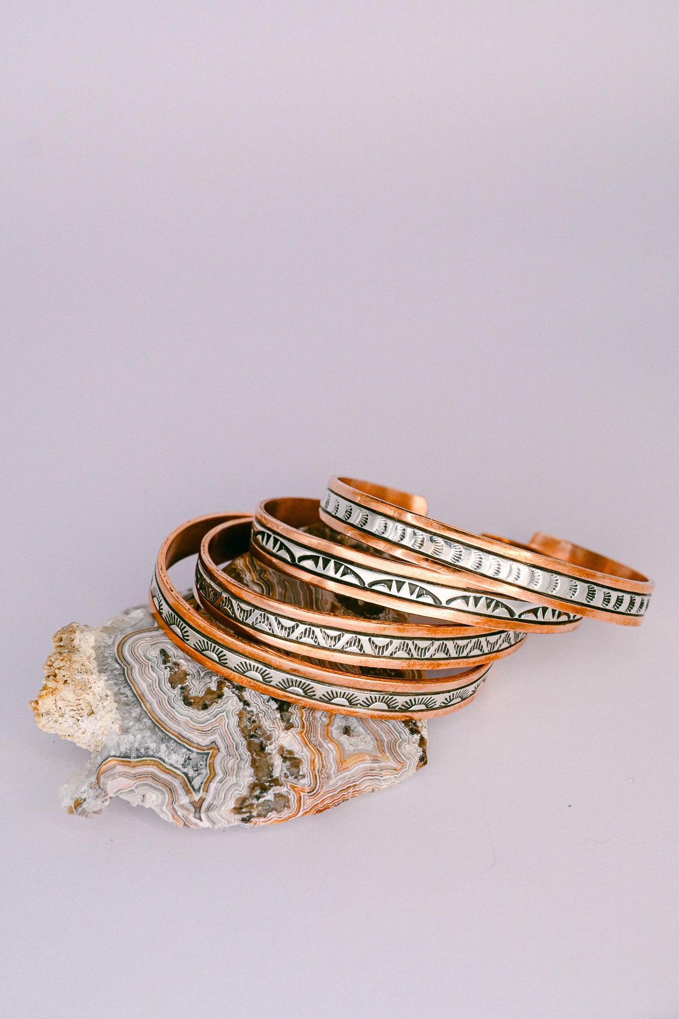Wylie Secatero Navajo Copper and Stamped Sterling Silver Cuff Bracelet