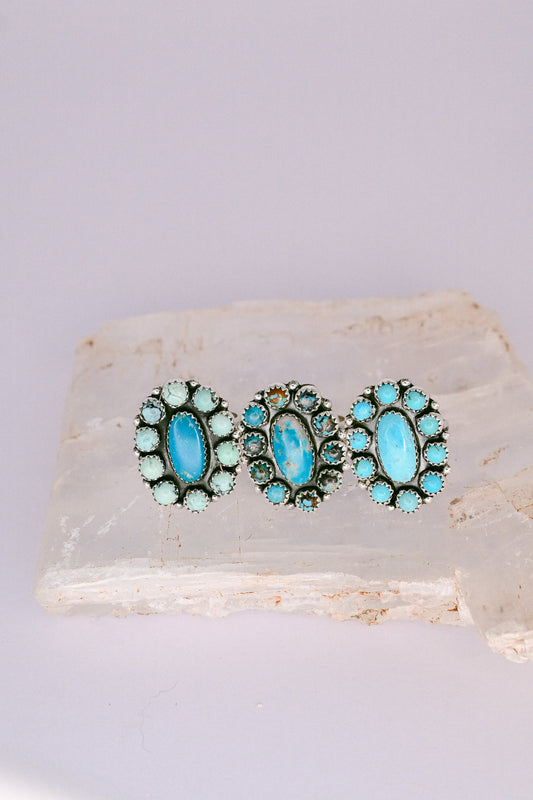 Martin Perry Navajo Sterling Silver and Turquoise Flower Ring