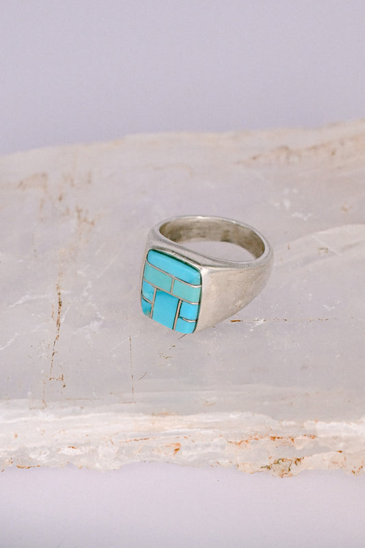 Stanley Manygoats Zuni Turquoise Inlay Sterling Silver Ring (Copy)