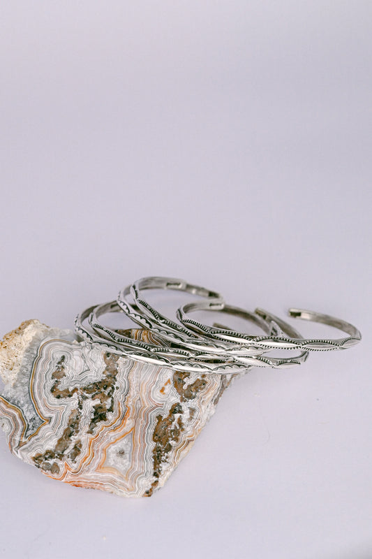 Ben Tahe Navajo Stamped Sterling Silver Bangle Bracelet