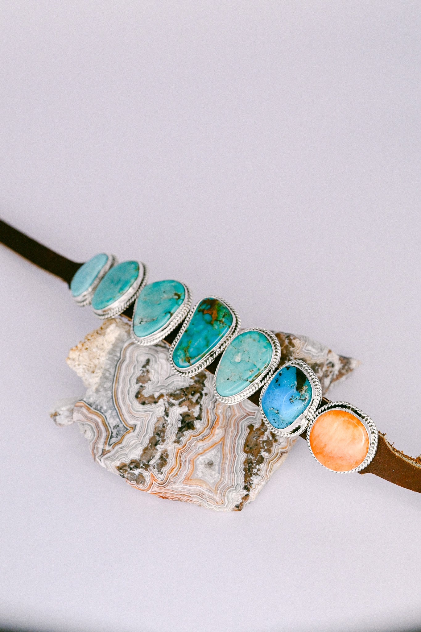 Dan Morgan Navajo Turquoise Spiny Oyster Sterling Silver Leather Bracelet