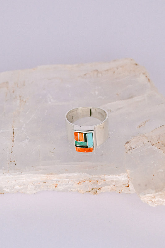Stanley Manygoats Zuni Turquoise Spiny Oyster Onyx Sterling Silver Ring