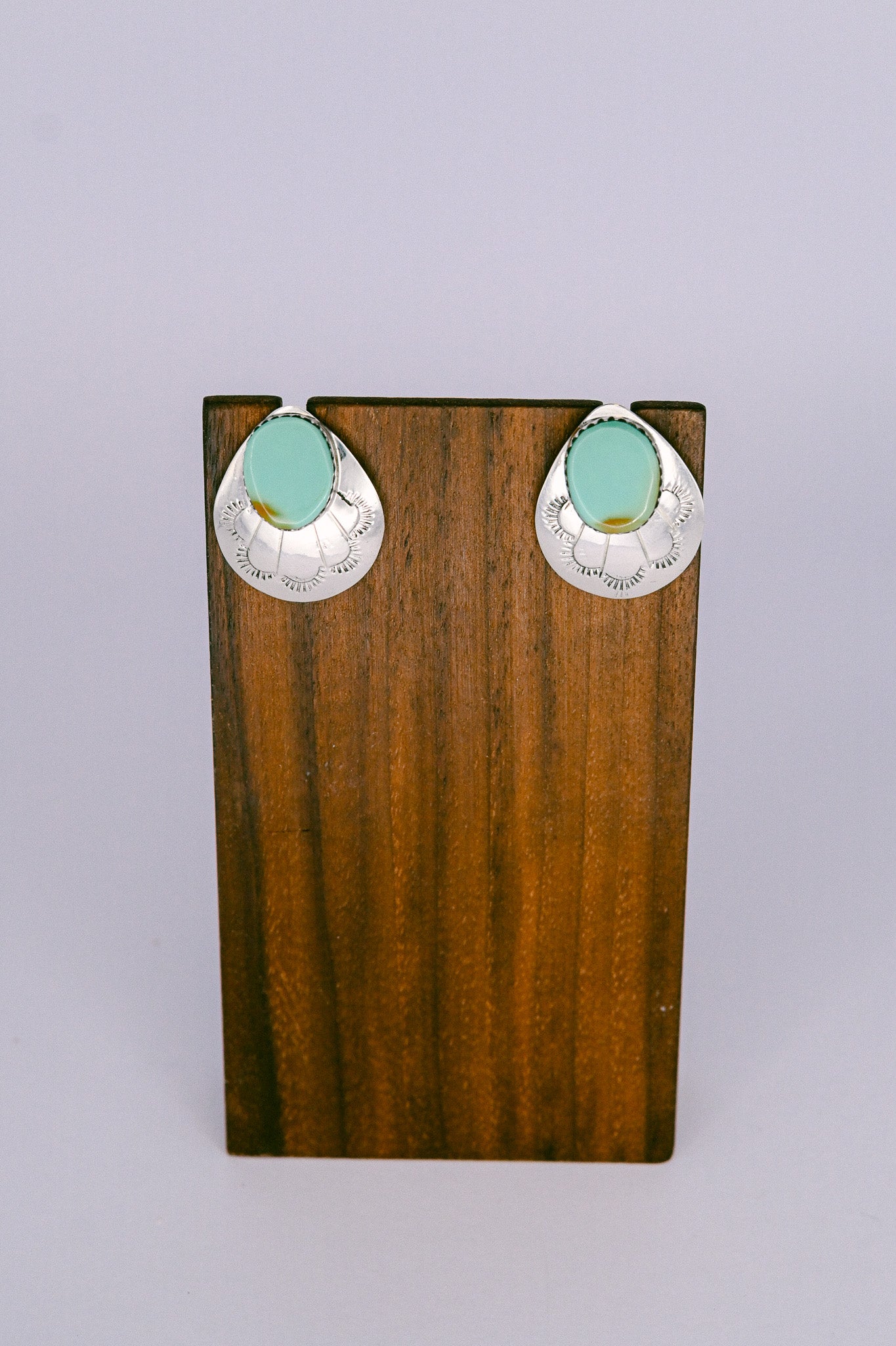 Brenda Pete Navajo Sterling Silver and Gemstone Shell Shape Earrings