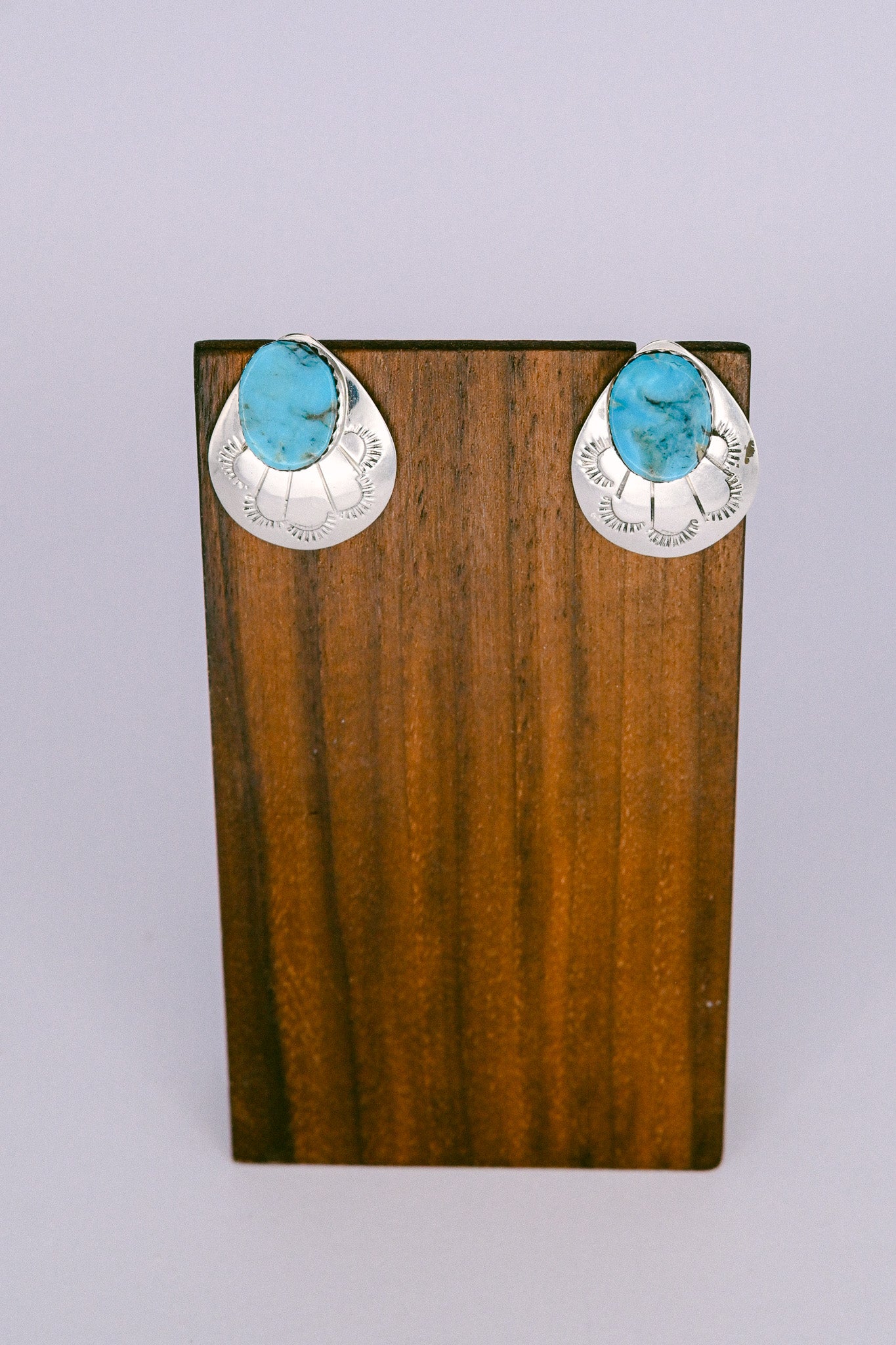 Brenda Pete Navajo Sterling Silver and Gemstone Shell Shape Earrings