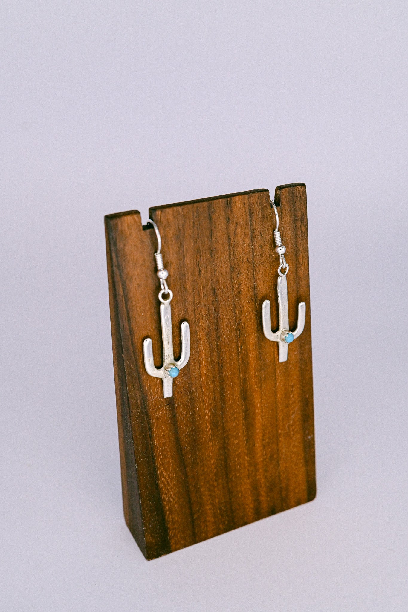 Lorraine Chee Navajo Sterling Silver Turquoise Cactus Hook Earring
