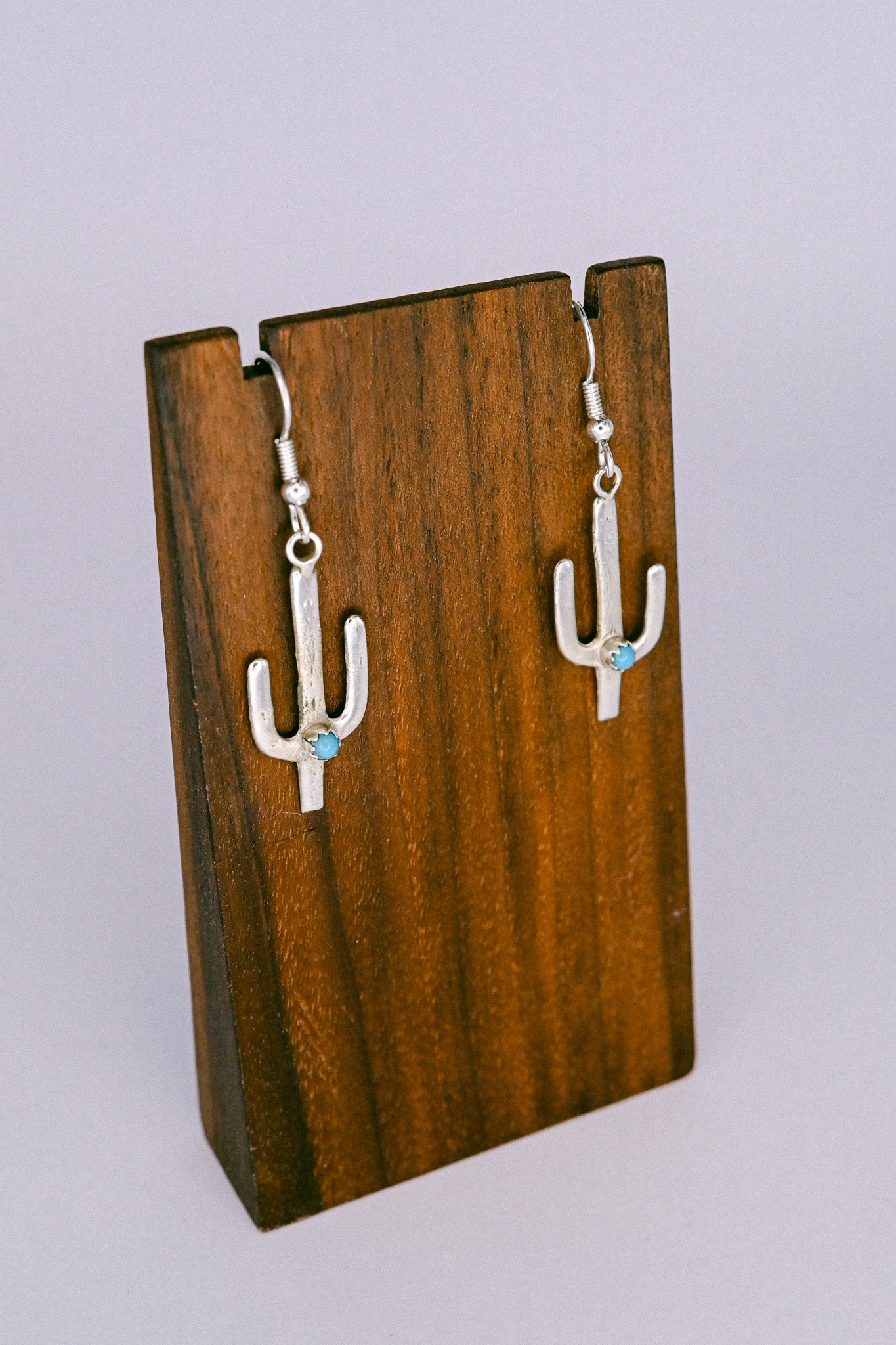 Lorraine Chee Navajo Sterling Silver Turquoise Cactus Hook Earring