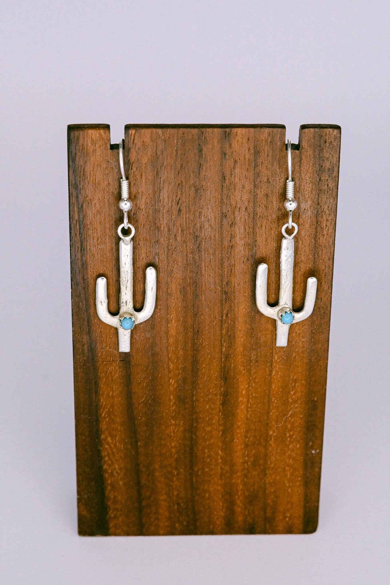 Lorraine Chee Navajo Sterling Silver Turquoise Cactus Hook Earring