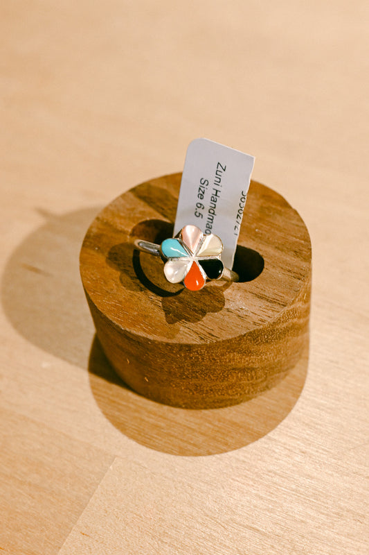 Raymond Bobelu Zuni Handmade Multi Stone Sterling Silver Ring