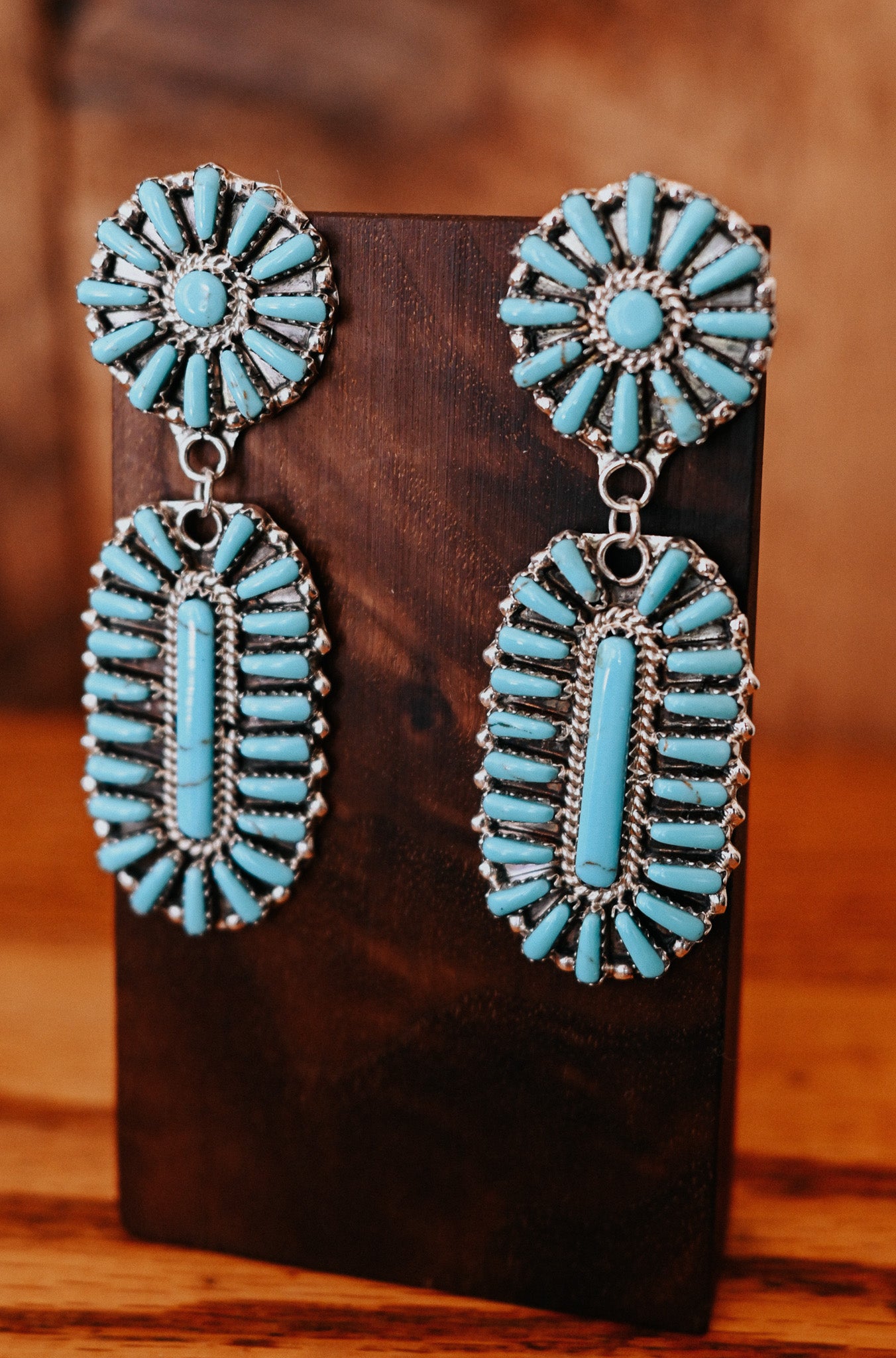 Juliana Benally Navajo Handmade Turquoise Earrings - Fans