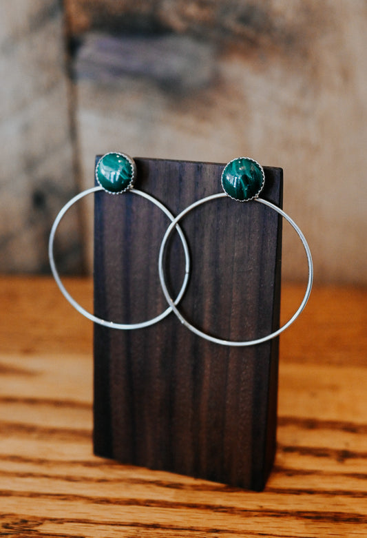 Navajo Handmade Malachite Sterling Silver Circle Earrings