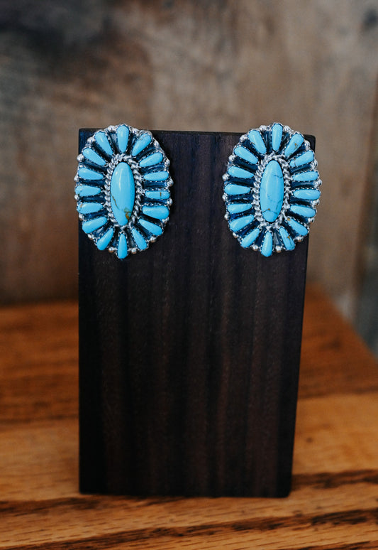 Juliana Benally Navajo Handmade Sterling Silver Turquoise Earrings - Large Oval Studs