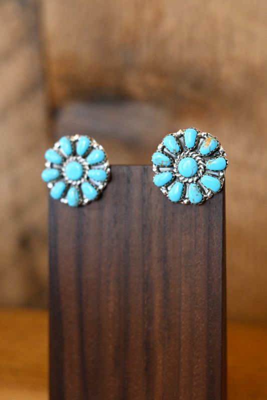 Juliana Benally Navajo Handmade Sterling Silver Turquoise Circle Studs Earrings