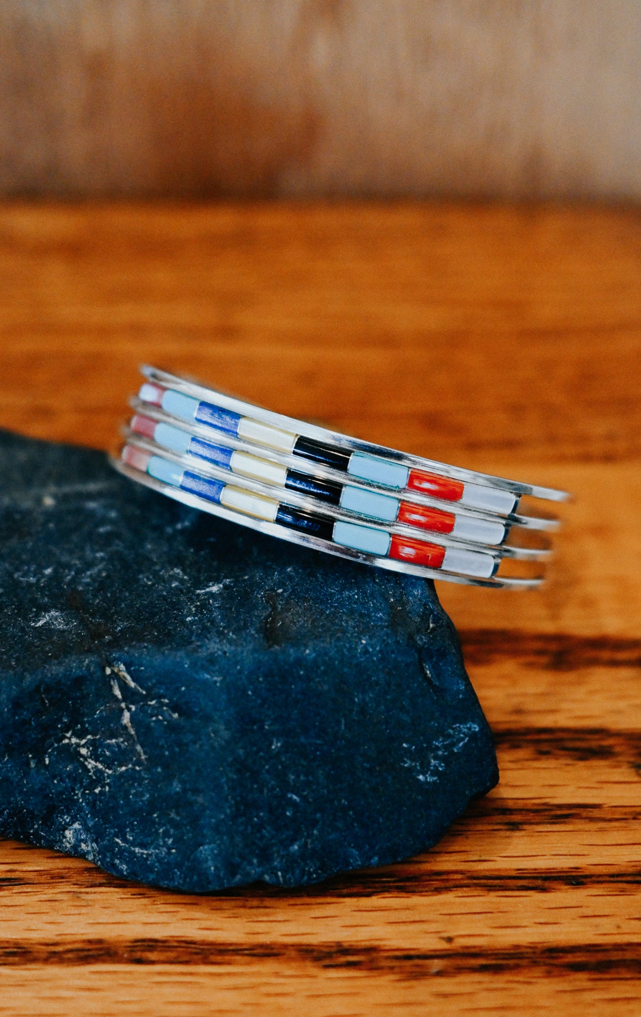 Anson Wallace Zuni Handmade Sterling Silver Multi Stone Bracelet