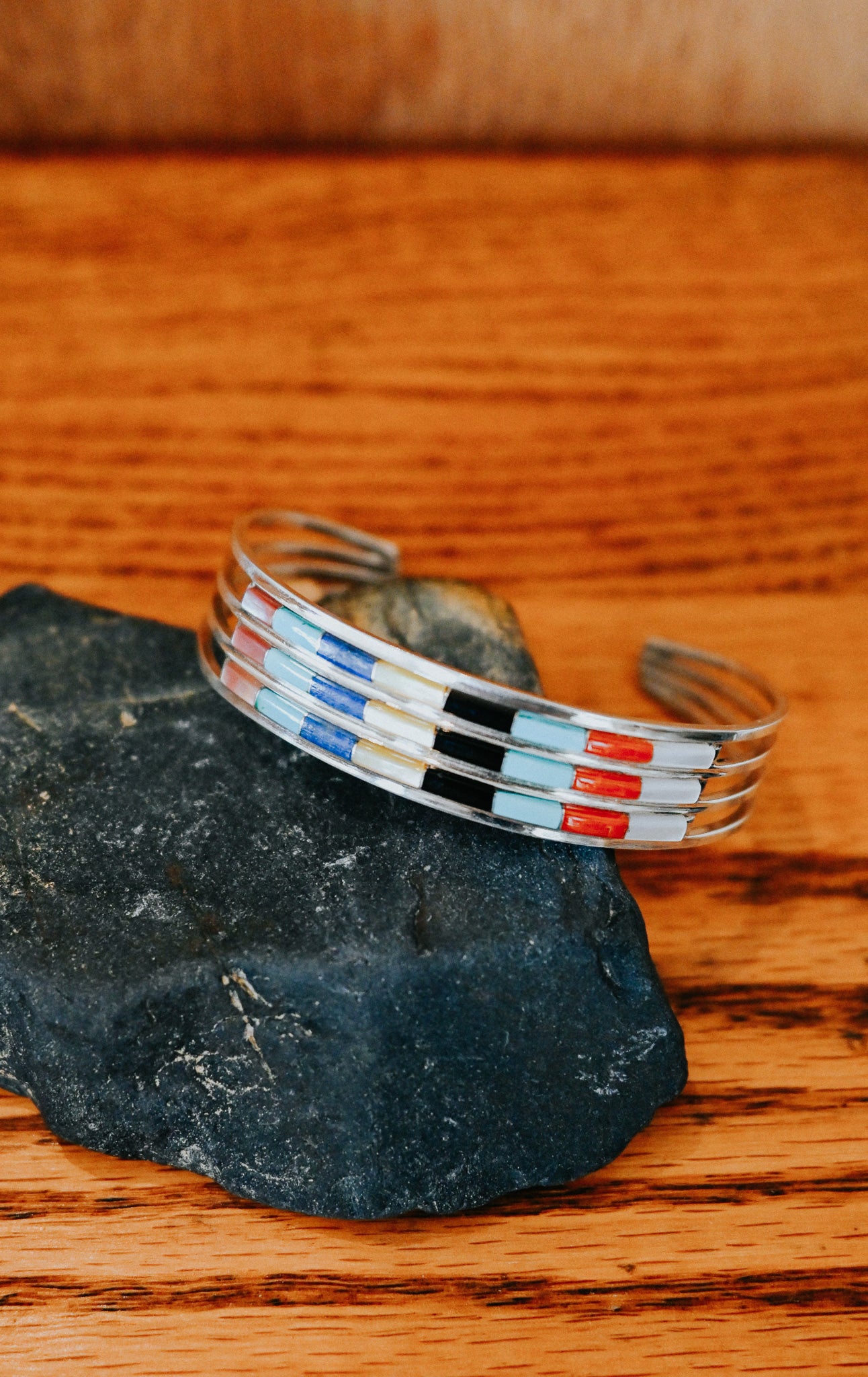 Anson Wallace Zuni Handmade Sterling Silver Multi Stone Bracelet