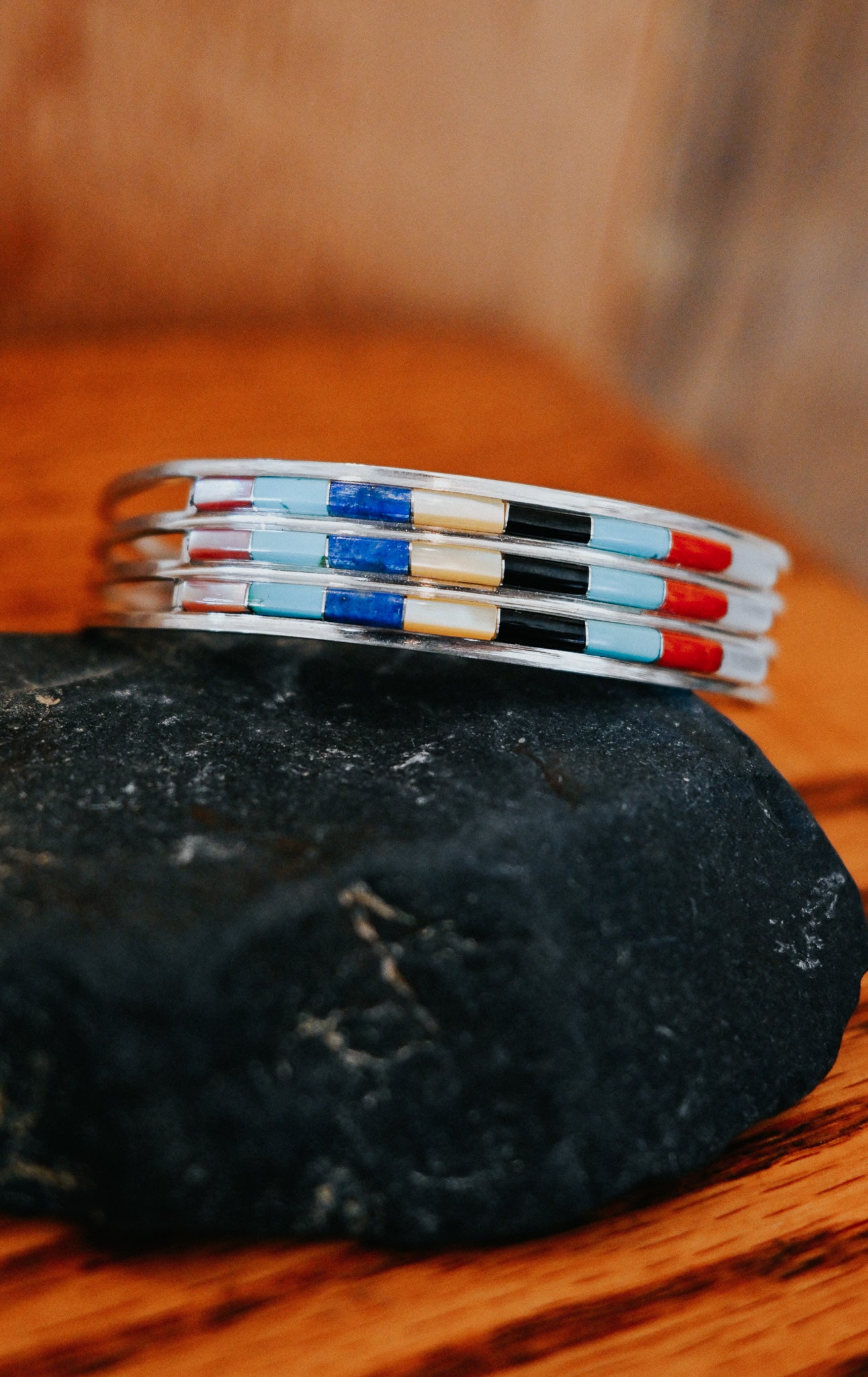Anson Wallace Zuni Handmade Sterling Silver Multi Stone Bracelet
