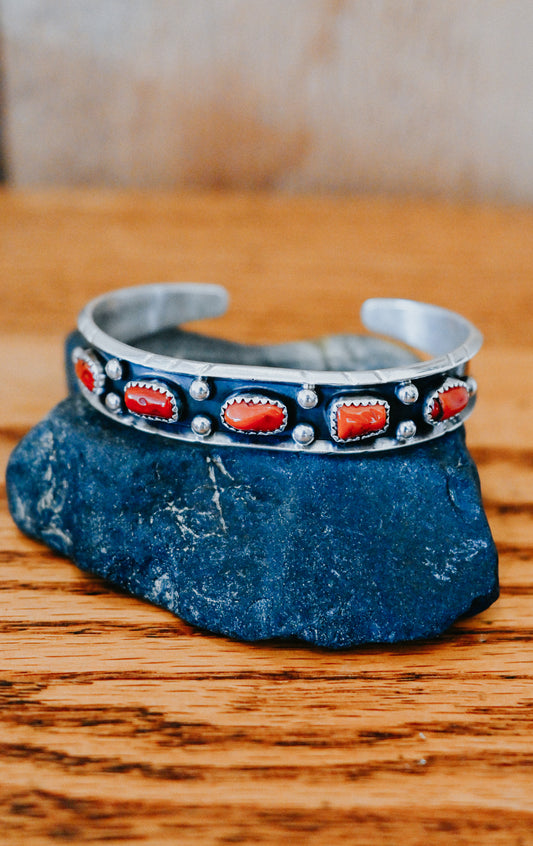 Reed Charley Navajo Handmade Sterling Silver Red Coral Bracelet