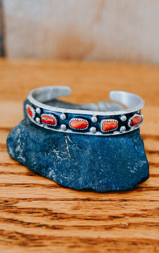 Reed Charley Navajo Handmade Sterling Silver Red Coral Bracelet