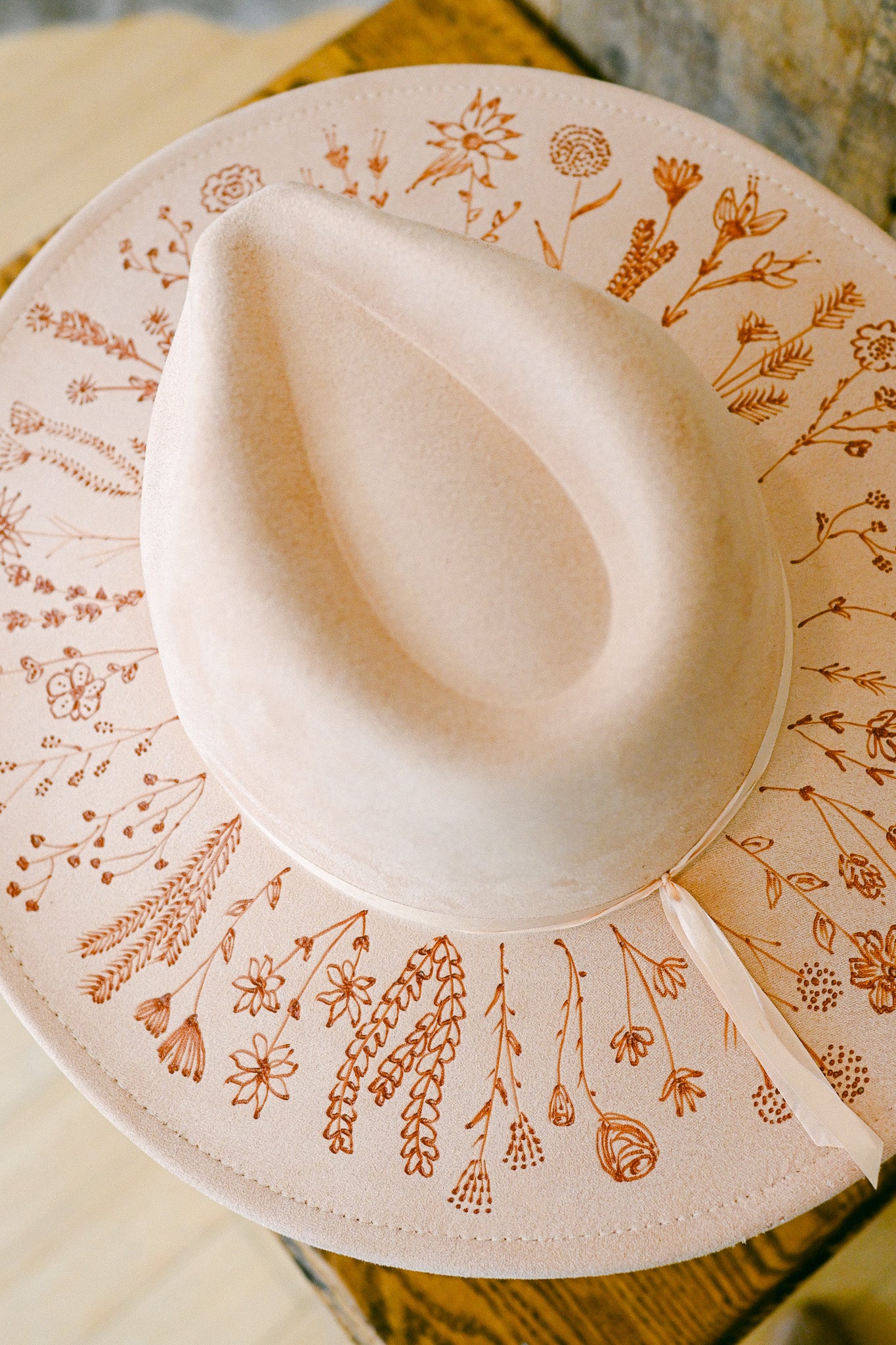 Custom Order Hand-Burned Wildflower Hat