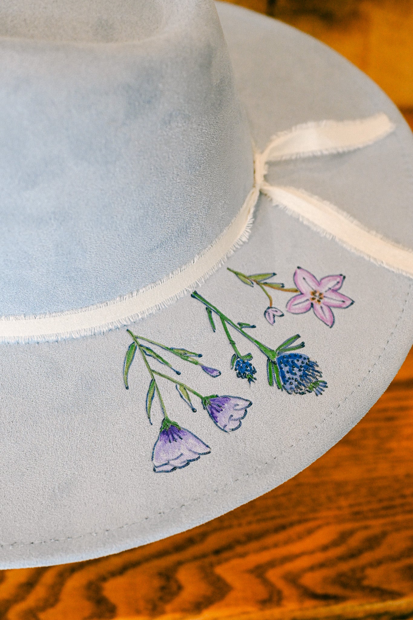 Custom Order Hand-Burned and Painted Wildflower Hat