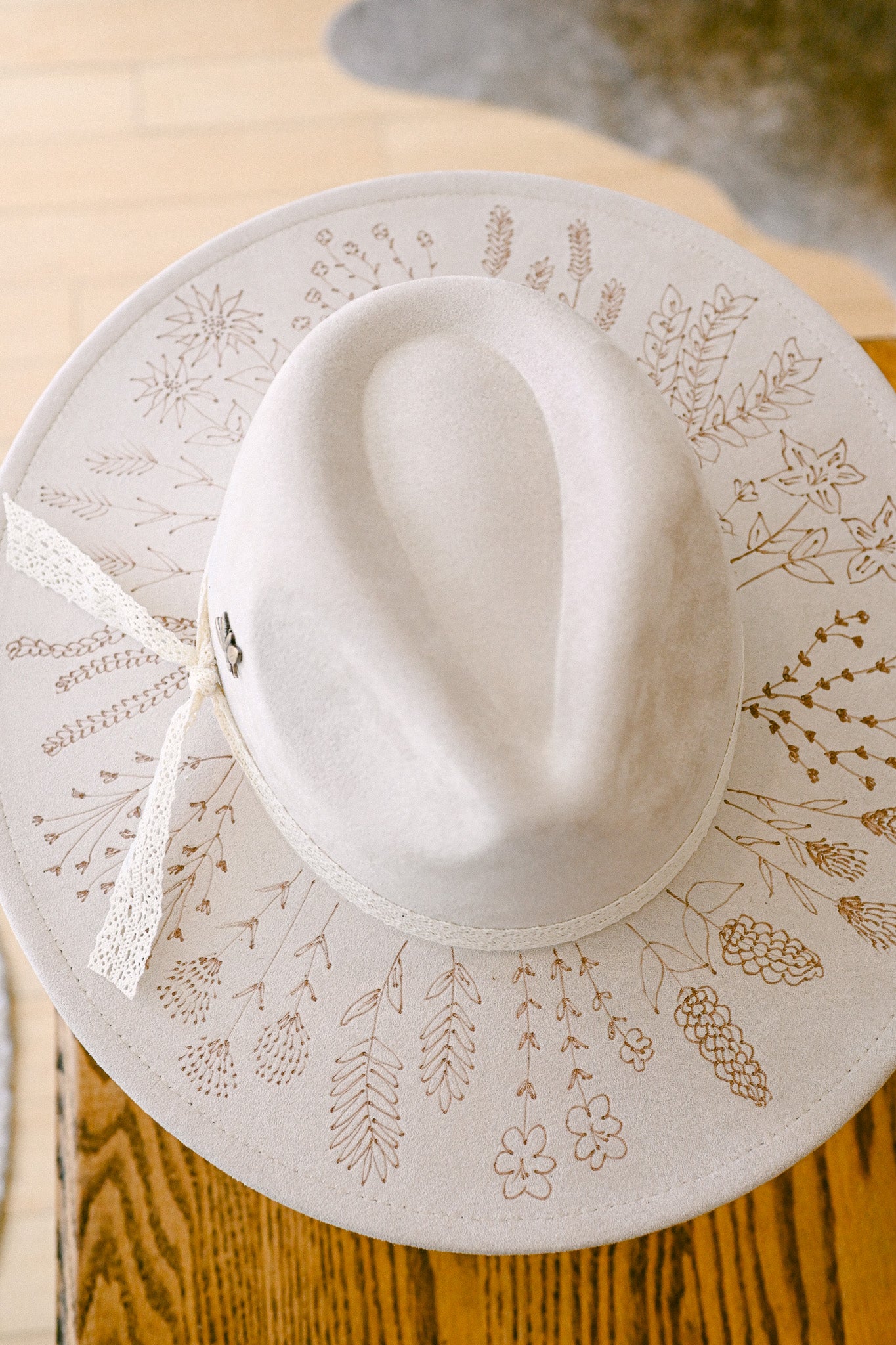 Custom Order Hand-Burned Wildflower Hat