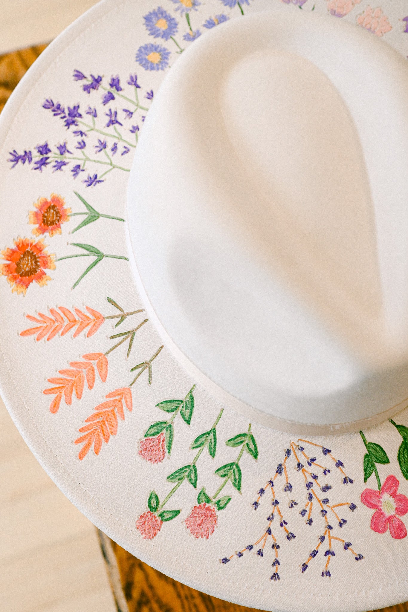 The Cora - Hand-Burned and Hand-Painted Wildflower Hat