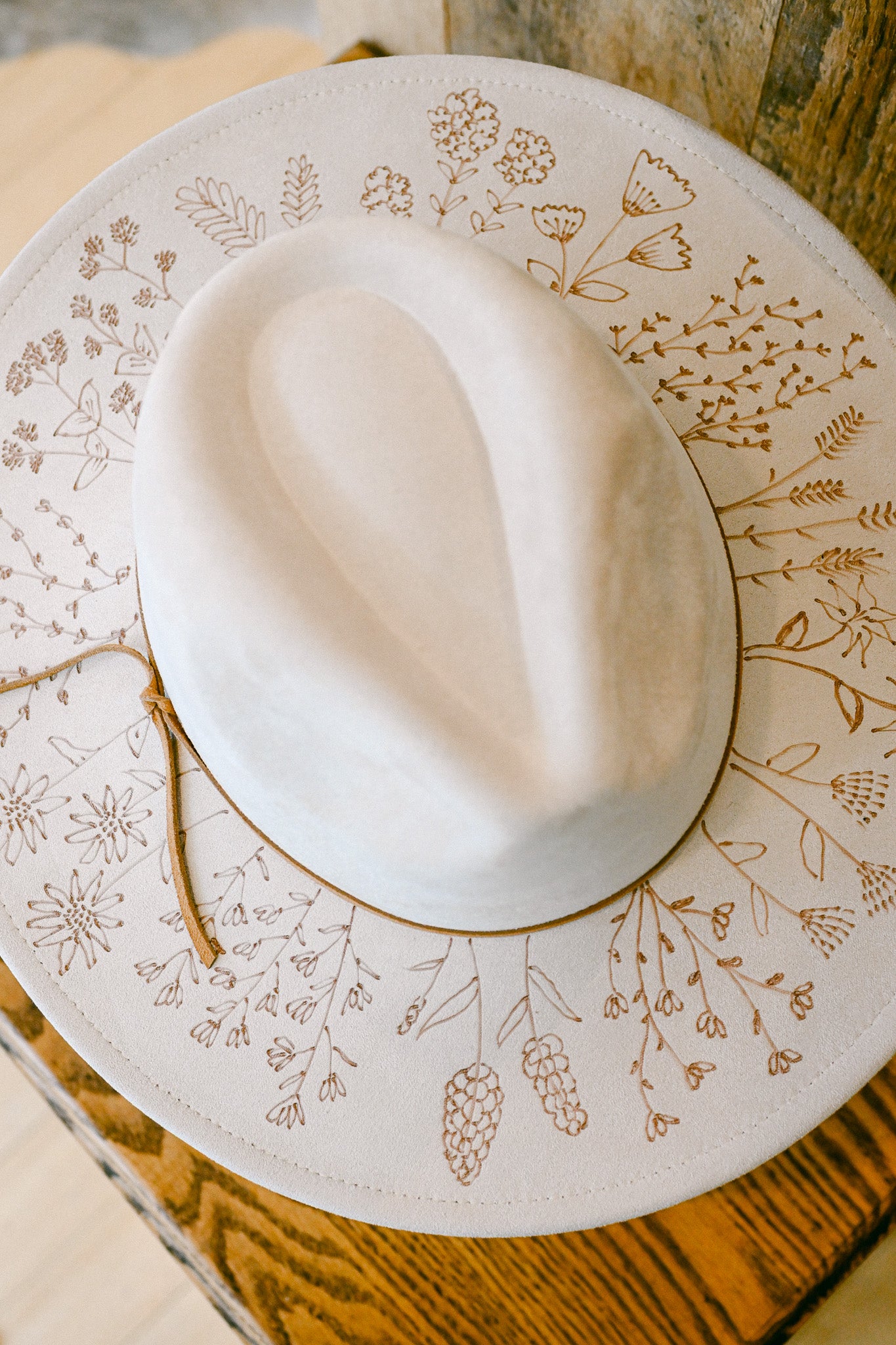 Custom Order Hand-Burned Wildflower Hat