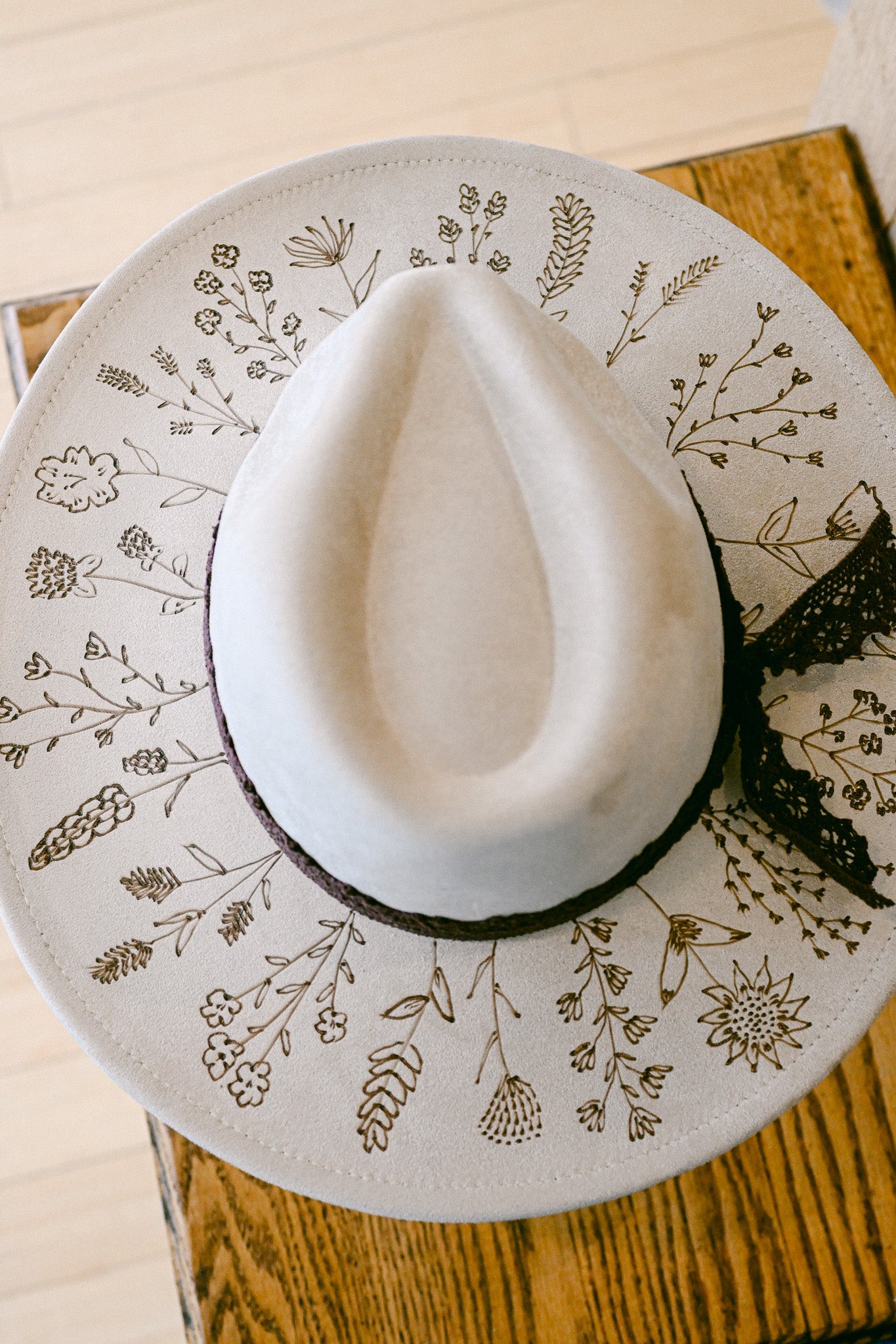 Custom Order Hand-Burned Wildflower Hat