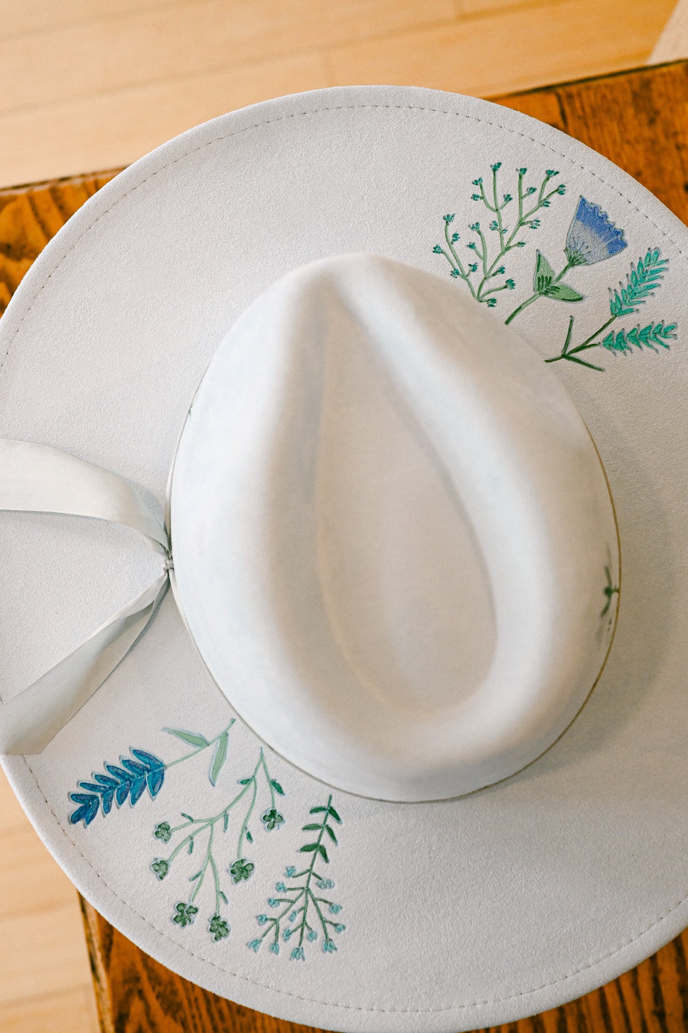 Custom Order Hand-Burned and Painted Wildflower Hat