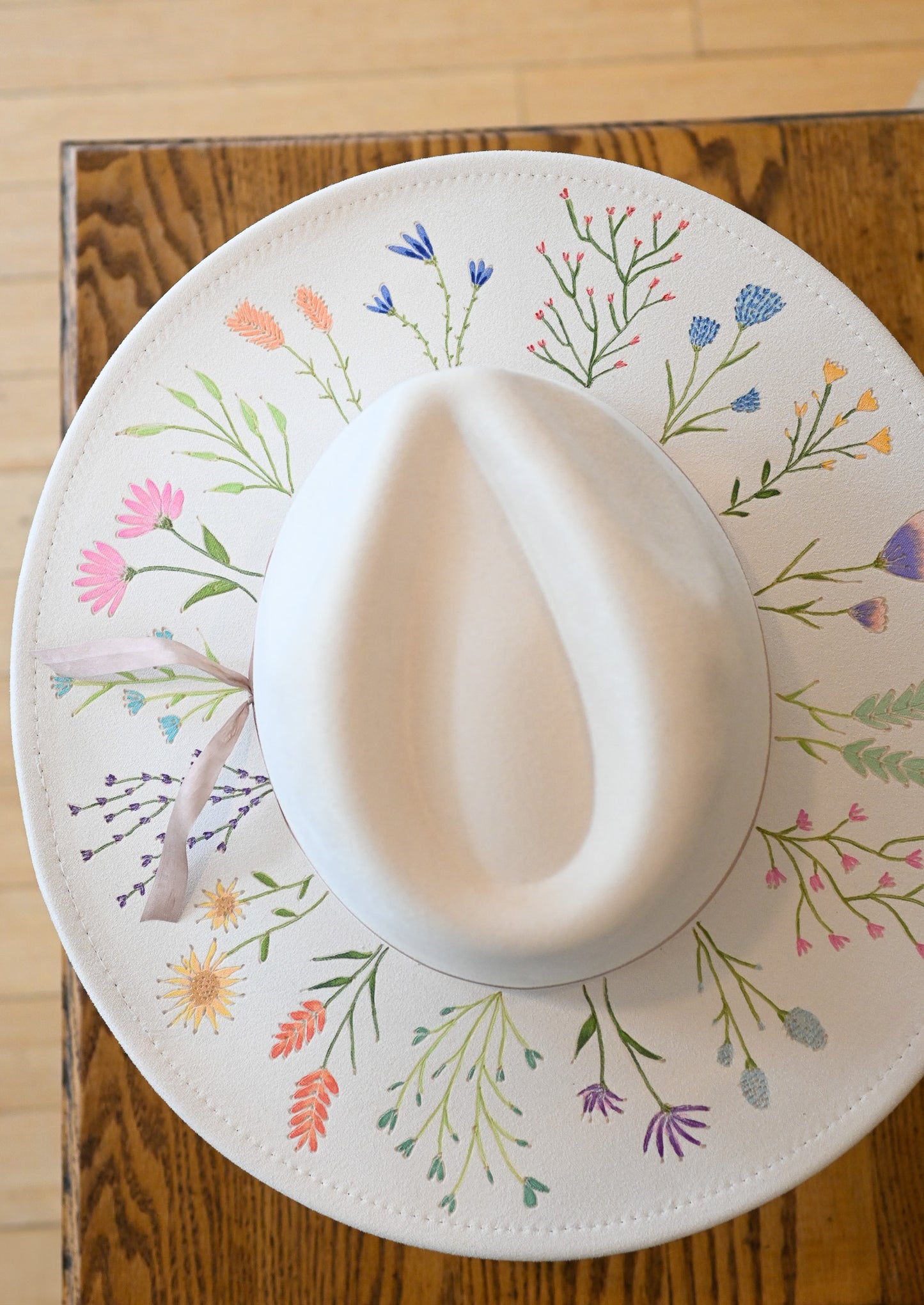 Custom Order Hand-Burned and Painted Wildflower Hat