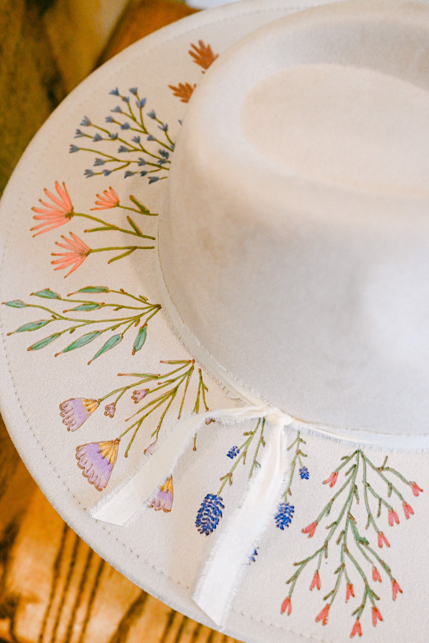 Custom Order Hand-Burned and Painted Wildflower Hat