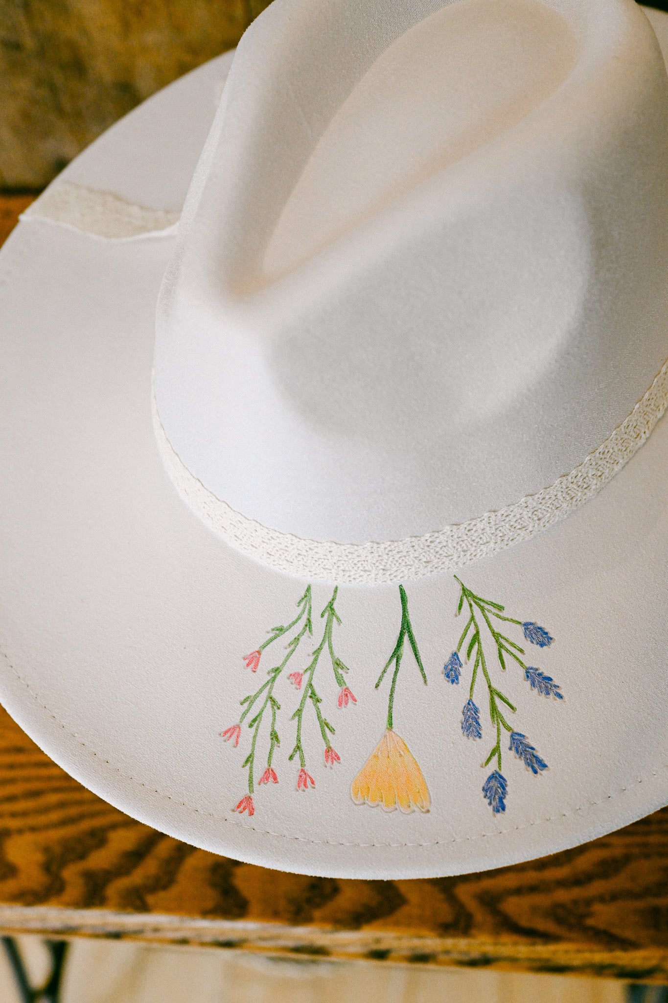 The Bonnie - Hand-Burned and Hand-Painted Wildflower Hat