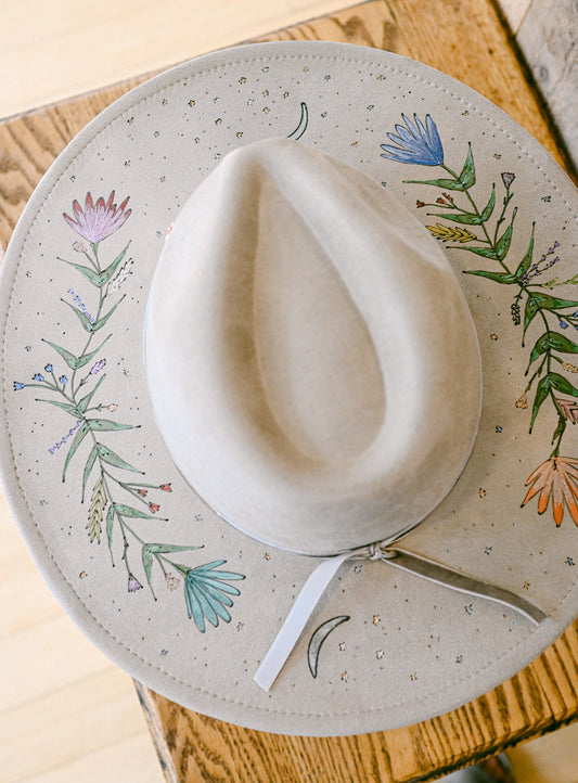 The Rhiannon - Hand-Burned and Hand-Painted Wildflower Hat
