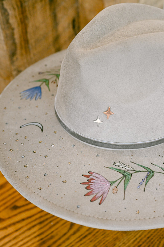The Rhiannon - Hand-Burned and Hand-Painted Wildflower Hat