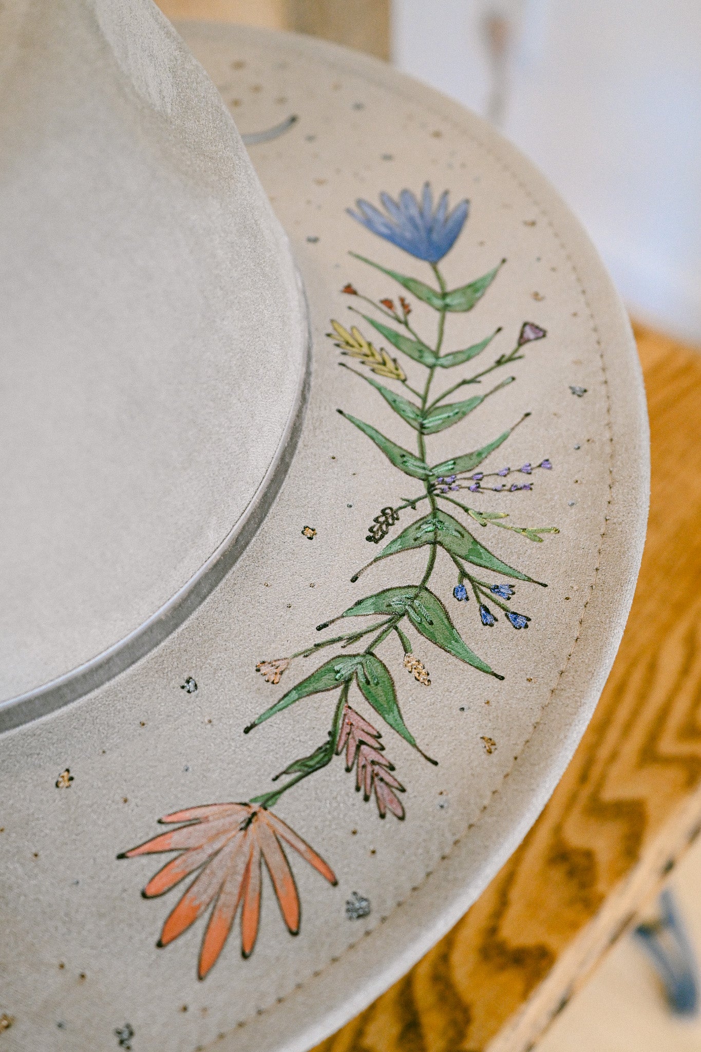 The Rhiannon - Hand-Burned and Hand-Painted Wildflower Hat