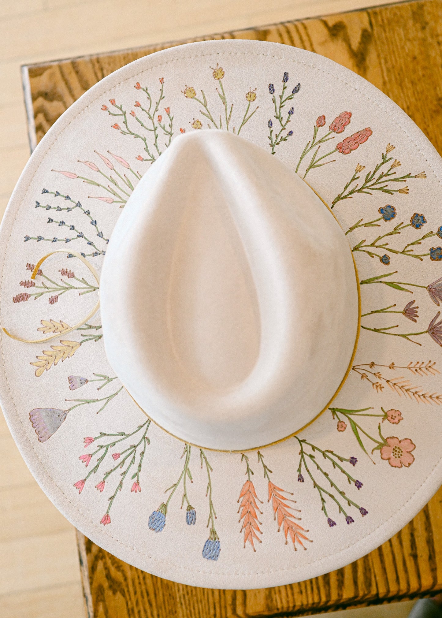 Custom Order Hand-Burned and Painted Wildflower Hat