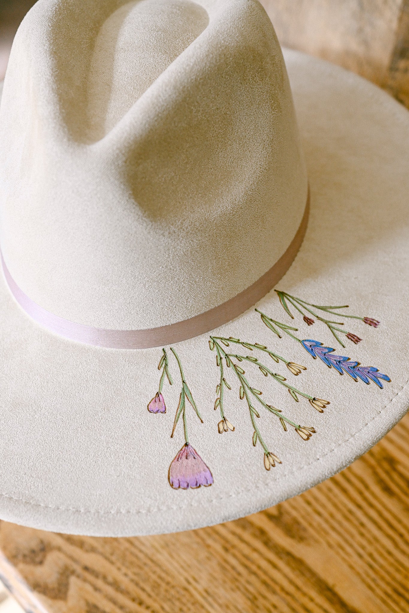 Custom Order Hand-Burned and Painted Wildflower Hat