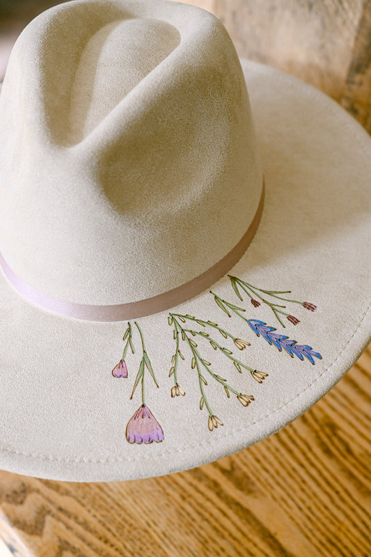 The Kim - Custom Hand-Burned and Hand-Painted Wildflower Hat