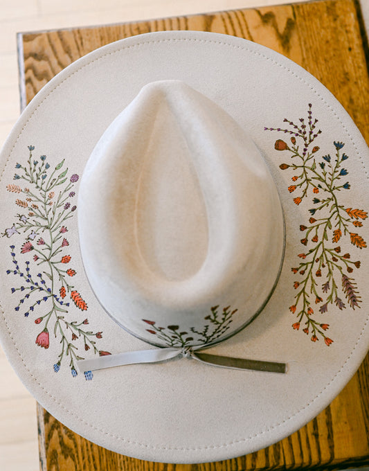 The Rowan - Hand-Burned and Hand-Painted Wildflower Hat