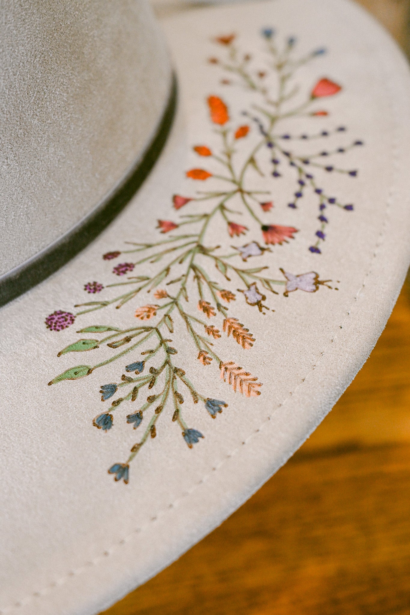 The Rowan - Hand-Burned and Hand-Painted Wildflower Hat