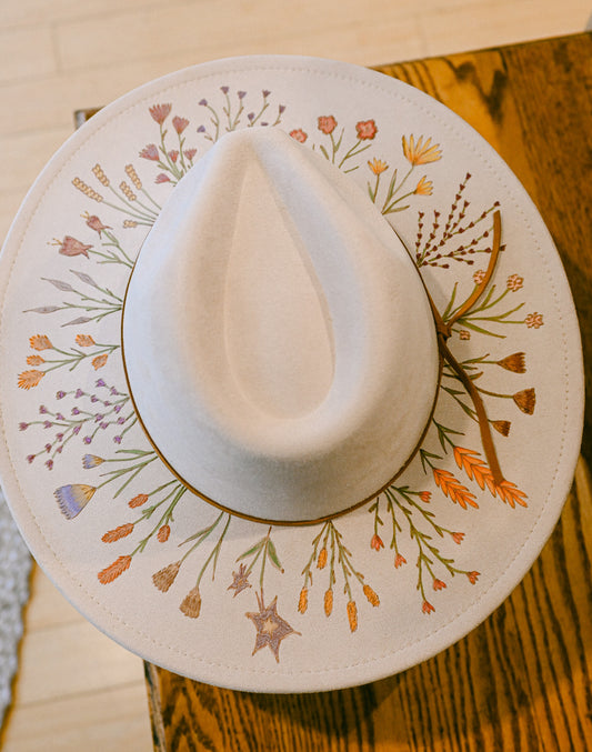 The Sierra - Hand-Burned and Hand-Painted Wildflower Hat