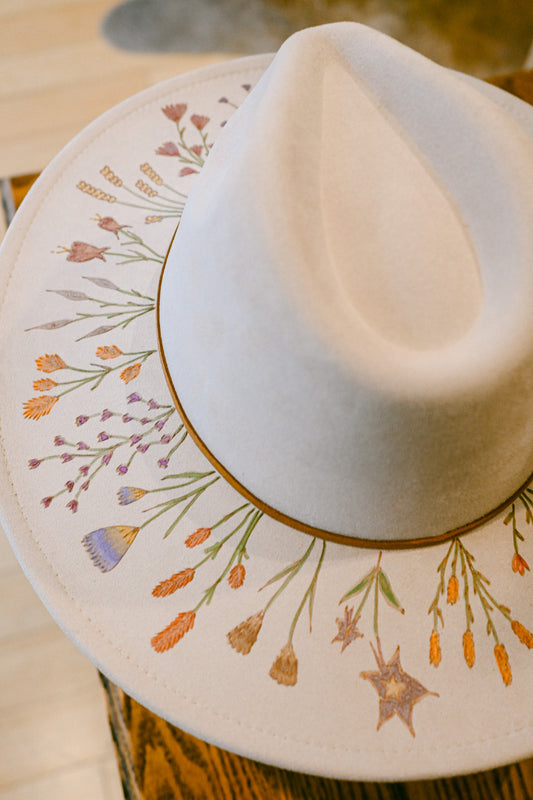 The Sierra - Hand-Burned and Hand-Painted Wildflower Hat