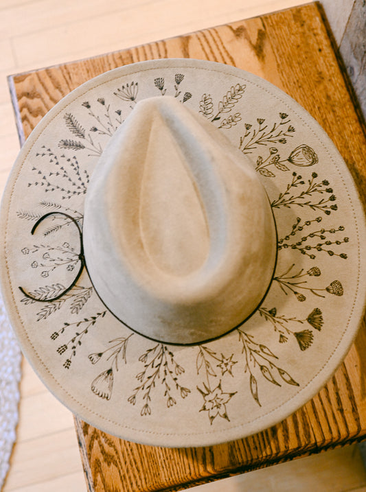 The Alice - Hand-Burned Wildflower Hat