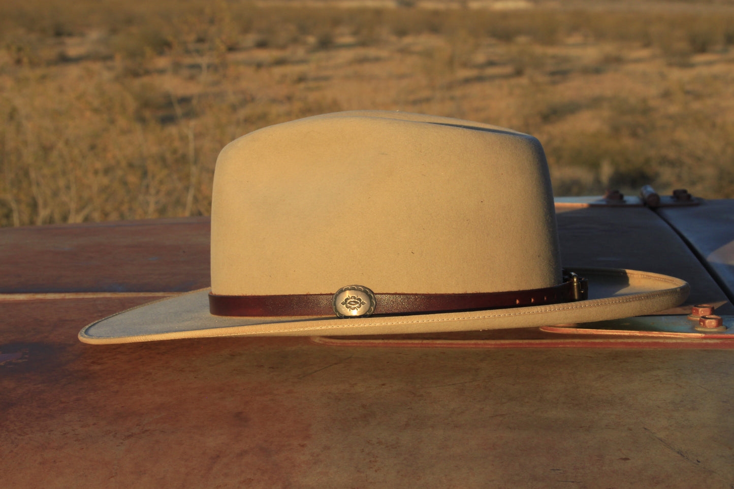 Leather Hat Band with Navajo Sterling Silver Concho